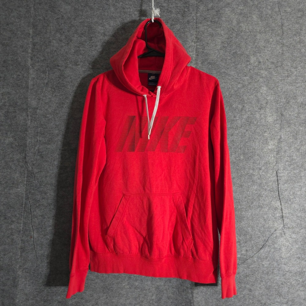 Nike Red Pullover Hoodie Mens Large L Sweatshirt Drawstring Athletic Swoosh Logo